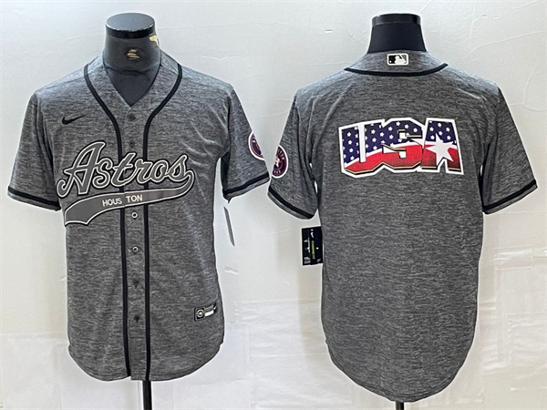 Men's Houston Astros Grey Team Big Logo With Patch Cool Base Stitched Baseball Jersey Men's Houston Astros Grey Team Big Logo With Patch Cool Base Stitched Baseball Jersey